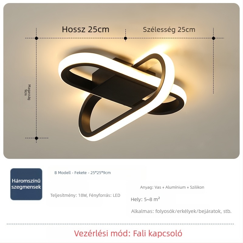 Nordic stílusú mennyezeti lámpa LED-es világítással, 220V, ideális folyosók és bejáratok számára, vas testű, ABS árnyékkal.