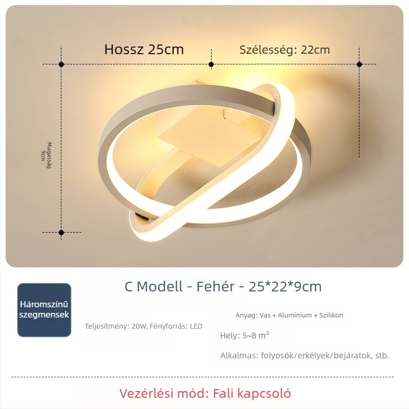 Nordic stílusú mennyezeti lámpa LED-es világítással, 220V, ideális folyosók és bejáratok számára, vas testű, ABS árnyékkal.