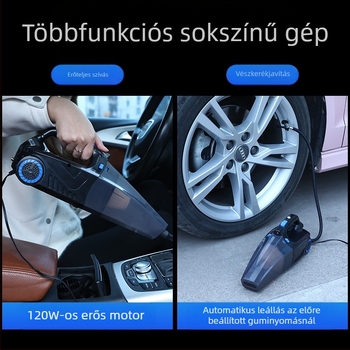 Kézi autóipari porszívó levegőpumpával és vezeték nélküli töltéssel – 6000 Pa szívás, 12V, 120W