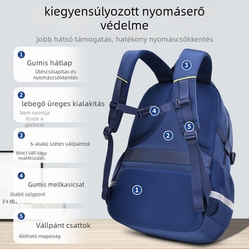 Nylon iskolai hátizsák, légáteresztő, vízálló, kopásálló, légpárnás vállpánttal