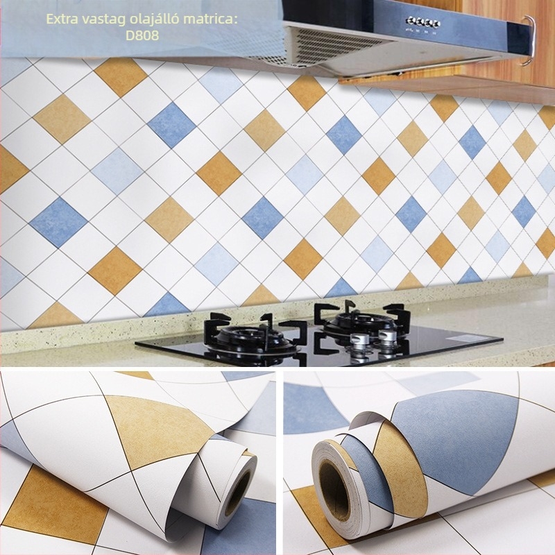 Öntapadós konyhai falmatrica, PVC, zsíroldó és vízálló, mozaik négyzet mintázat, modern stílus