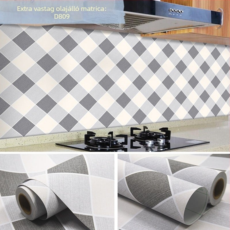 Öntapadós konyhai falmatrica, PVC, zsíroldó és vízálló, mozaik négyzet mintázat, modern stílus