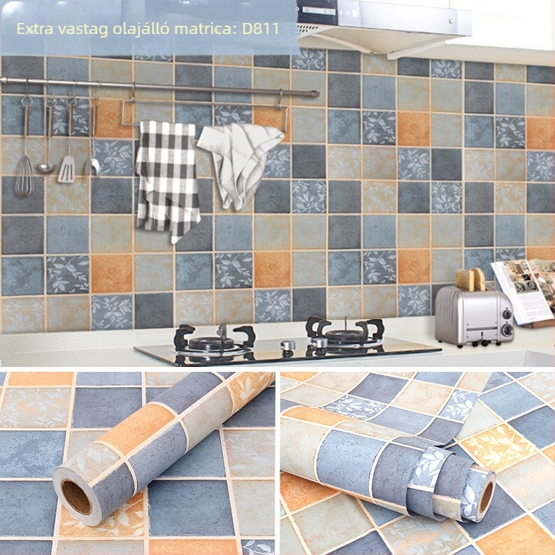 Öntapadós konyhai falmatrica, PVC, zsíroldó és vízálló, mozaik négyzet mintázat, modern stílus