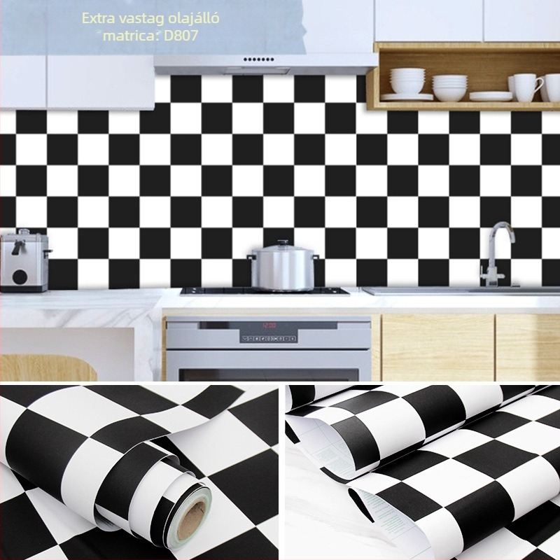Öntapadós konyhai falmatrica, PVC, zsíroldó és vízálló, mozaik négyzet mintázat, modern stílus