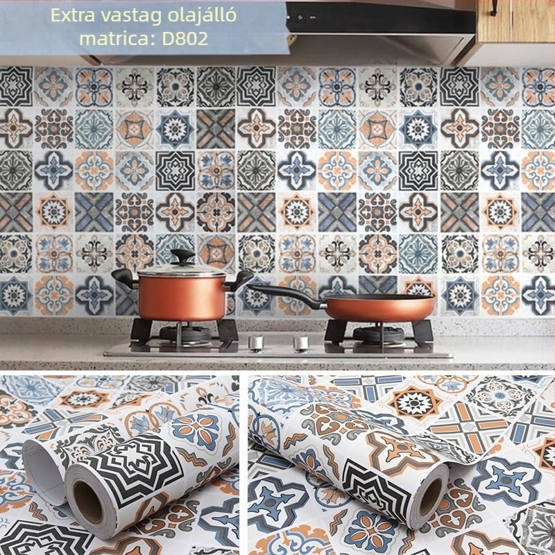 Öntapadós konyhai falmatrica, PVC, zsíroldó és vízálló, mozaik négyzet mintázat, modern stílus