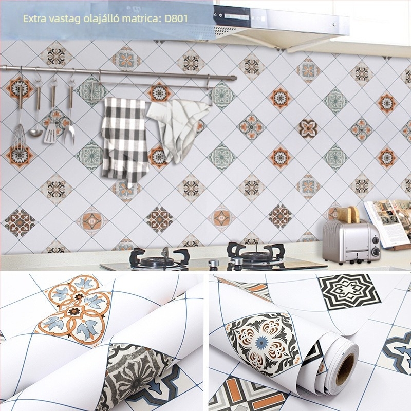 Öntapadós konyhai falmatrica, PVC, zsíroldó és vízálló, mozaik négyzet mintázat, modern stílus
