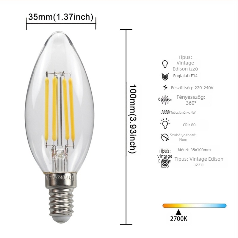 Edison-stílusú LED lámpa, modell G45, E27/E26 foglalat, 220V, CRI > 90