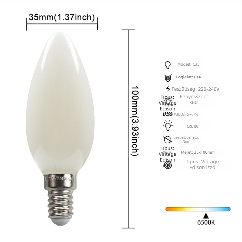 Edison-stílusú LED lámpa, modell G45, E27/E26 foglalat, 220V, CRI > 90