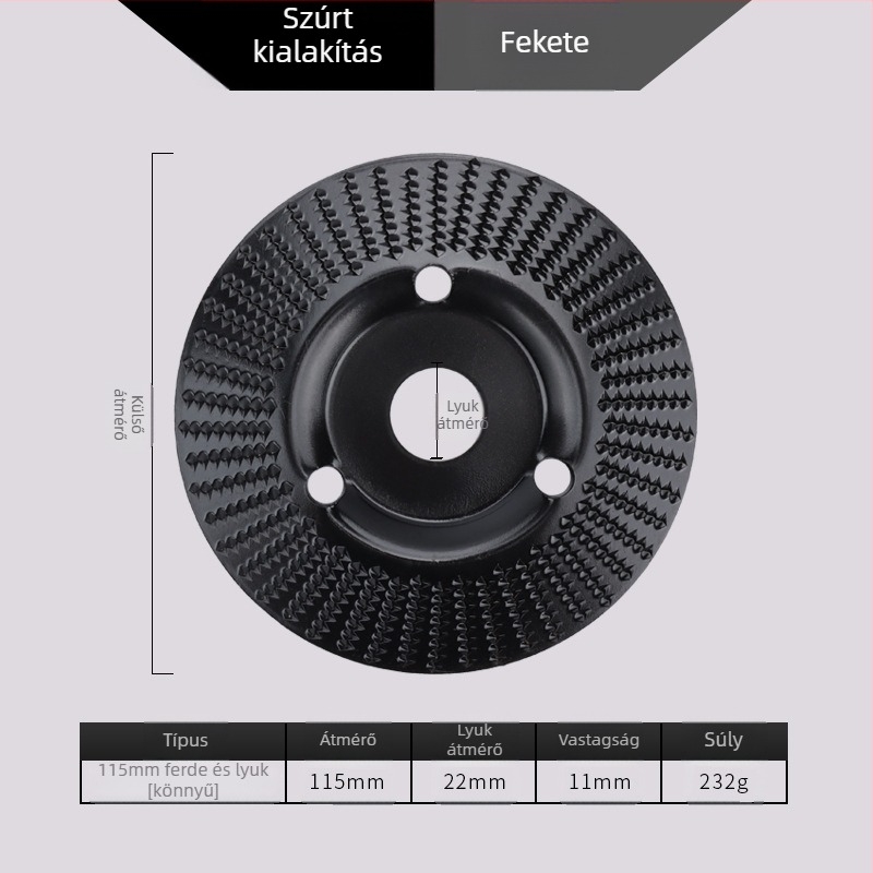 Chen Tu faipari körköszörűkorong ferde éllel, fogazott kivitel, magas széntartalmú acélból, keménység 56, legnagyobb sebesség 10000 RPM