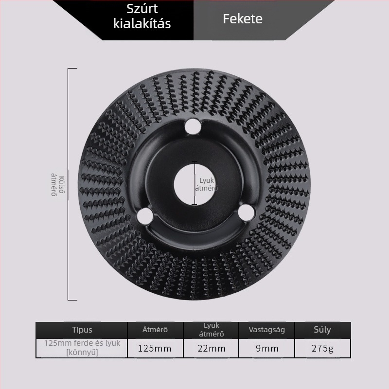 Chen Tu faipari körköszörűkorong ferde éllel, fogazott kivitel, magas széntartalmú acélból, keménység 56, legnagyobb sebesség 10000 RPM