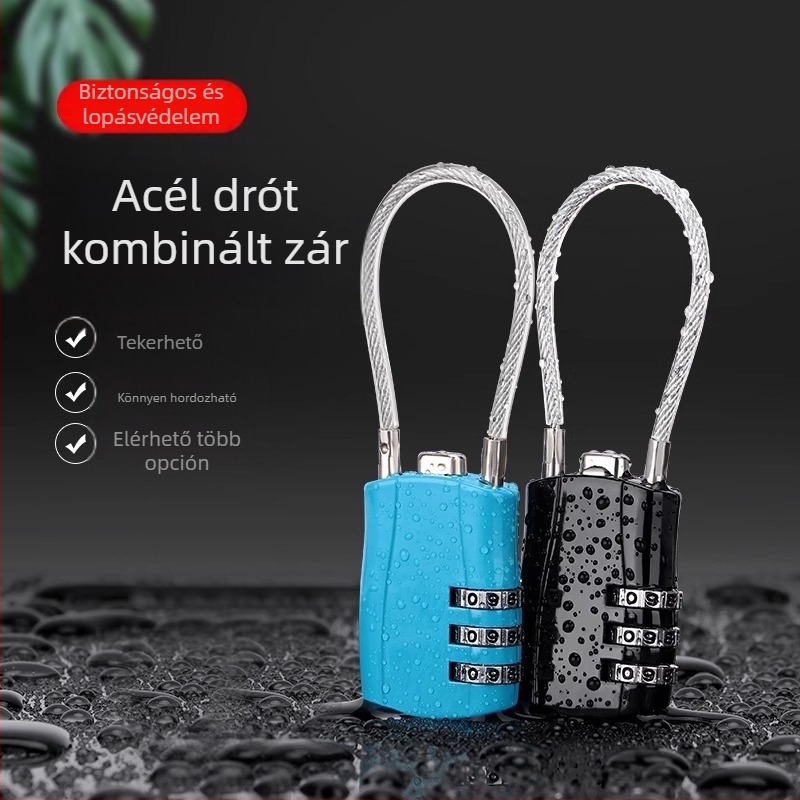 Jelszavas lakat acélsodronnyal – fém, vízálló, rozsdamentes