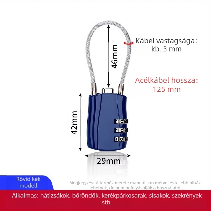 Jelszavas lakat acélsodronnyal – fém, vízálló, rozsdamentes