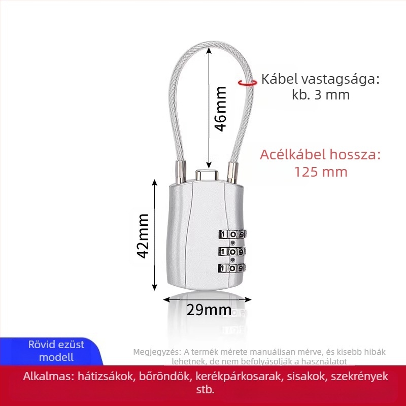 Jelszavas lakat acélsodronnyal – fém, vízálló, rozsdamentes