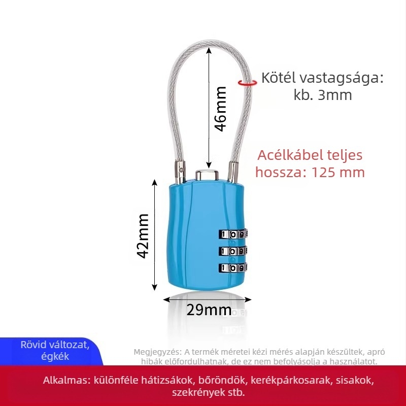 Jelszavas lakat acélsodronnyal – fém, vízálló, rozsdamentes