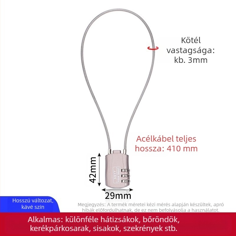 Jelszavas lakat acélsodronnyal – fém, vízálló, rozsdamentes