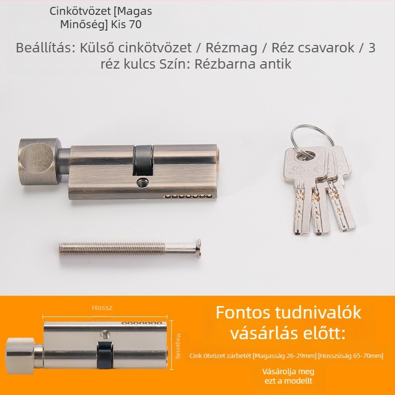 PH-668 zárcilinder, kivitelezés réz-zink ötvözet/alumínium, Flat Ring márka, beltéri ajtókhoz, modern minimalista stílus