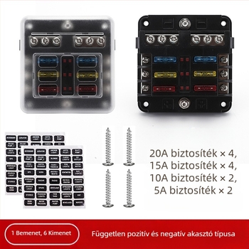 Baohe önálló 6-utas biztosítékdoboz pozitív és negatív pólussal autókhoz, RV-khez, off-road és SUV járművekhez, teherautókhoz és buszokhoz; tápegység elosztó