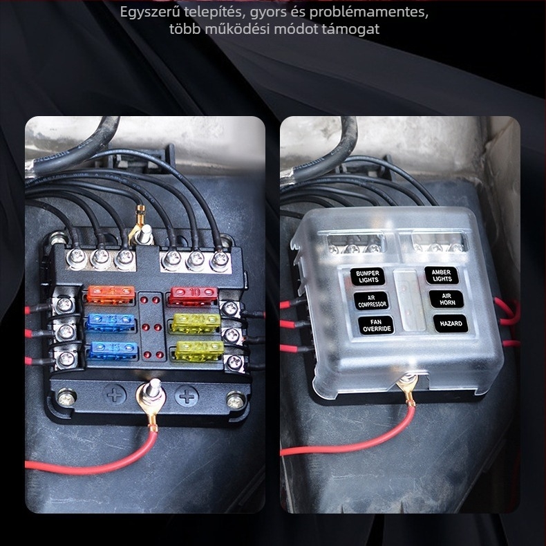 Baohe önálló 6-utas biztosítékdoboz pozitív és negatív pólussal autókhoz, RV-khez, off-road és SUV járművekhez, teherautókhoz és buszokhoz; tápegység elosztó