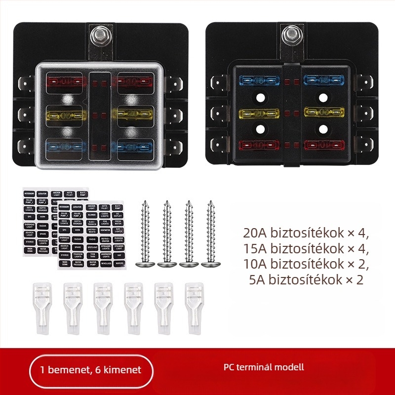 Baohe önálló 6-utas biztosítékdoboz pozitív és negatív pólussal autókhoz, RV-khez, off-road és SUV járművekhez, teherautókhoz és buszokhoz; tápegység elosztó