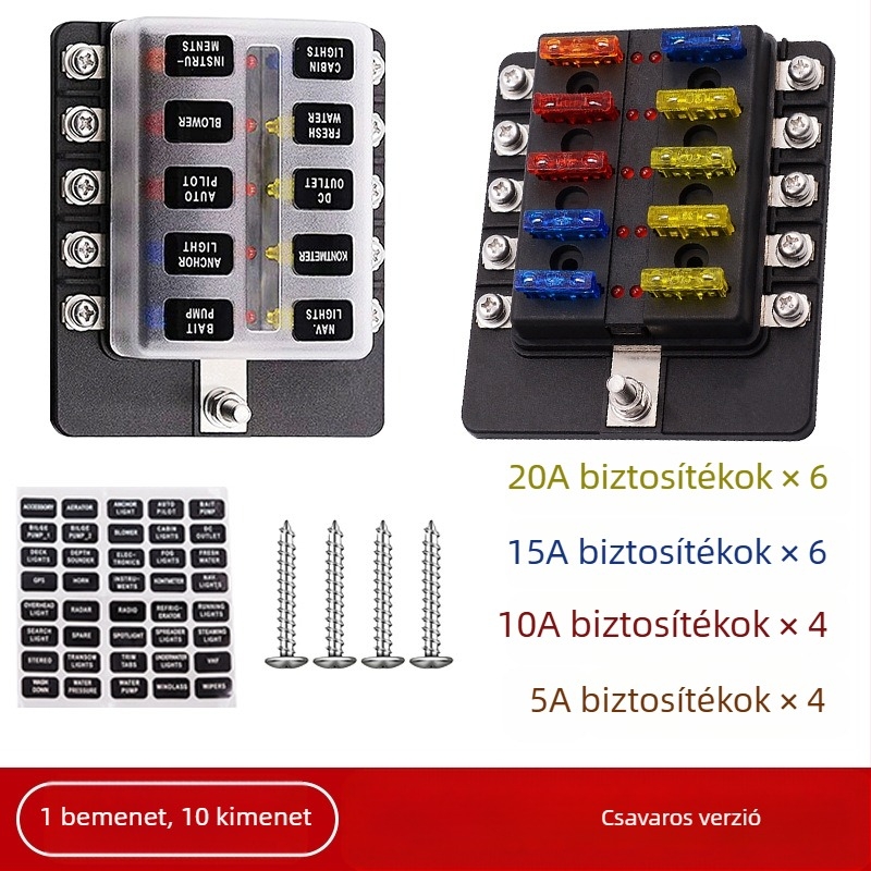 Baohe önálló 6-utas biztosítékdoboz pozitív és negatív pólussal autókhoz, RV-khez, off-road és SUV járművekhez, teherautókhoz és buszokhoz; tápegység elosztó
