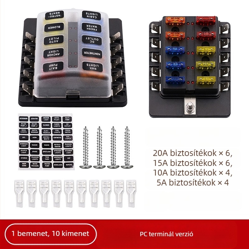 Baohe önálló 6-utas biztosítékdoboz pozitív és negatív pólussal autókhoz, RV-khez, off-road és SUV járművekhez, teherautókhoz és buszokhoz; tápegység elosztó