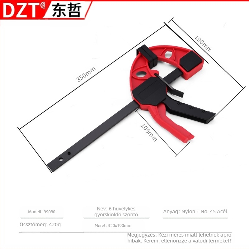 Ácsmunkás F-szorító, 4–30 hüvelyk, Műanyag állkapocs, DZT/Dongzhe