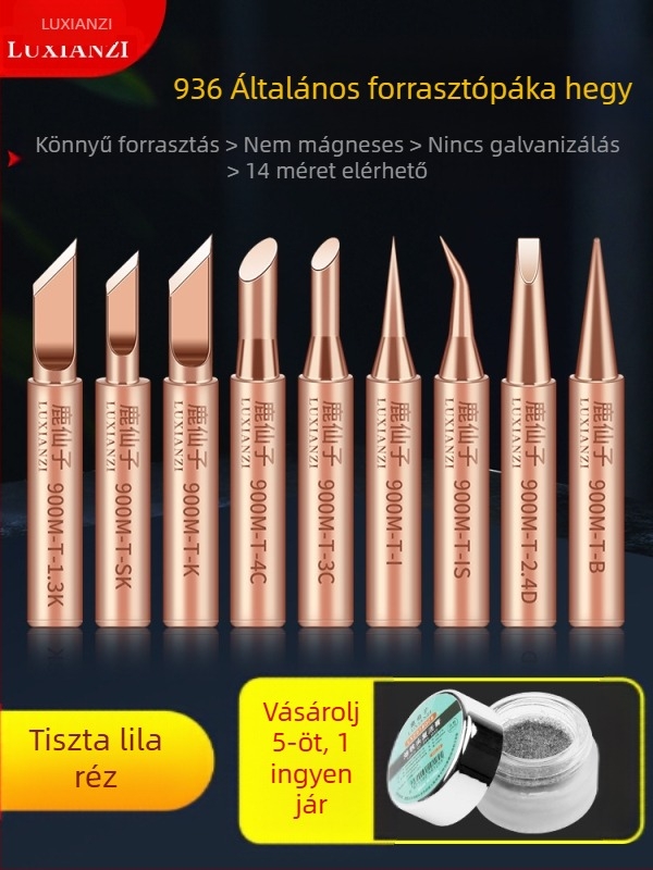 Tiszta rézből készült forrasztóhegy, belső fűtés, állandó hőmérséklet, hegyes vég, patkó alakú penge