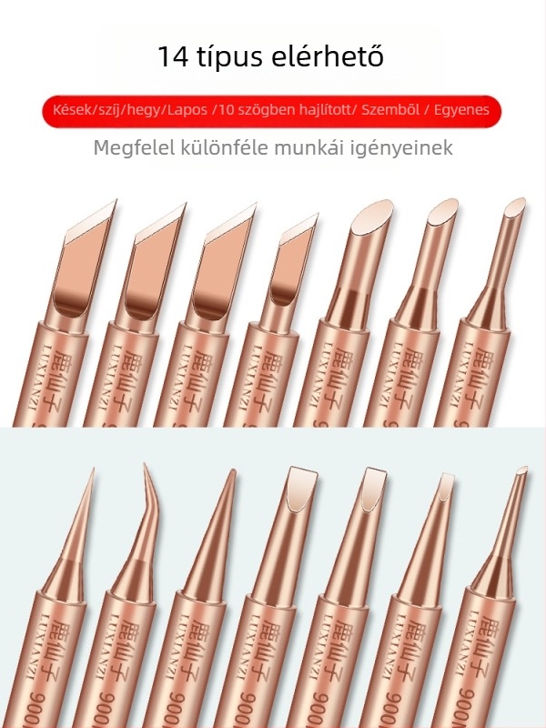 Tiszta rézből készült forrasztóhegy, belső fűtés, állandó hőmérséklet, hegyes vég, patkó alakú penge