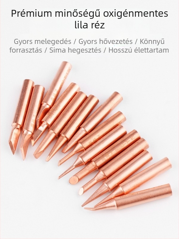 Tiszta rézből készült forrasztóhegy, belső fűtés, állandó hőmérséklet, hegyes vég, patkó alakú penge