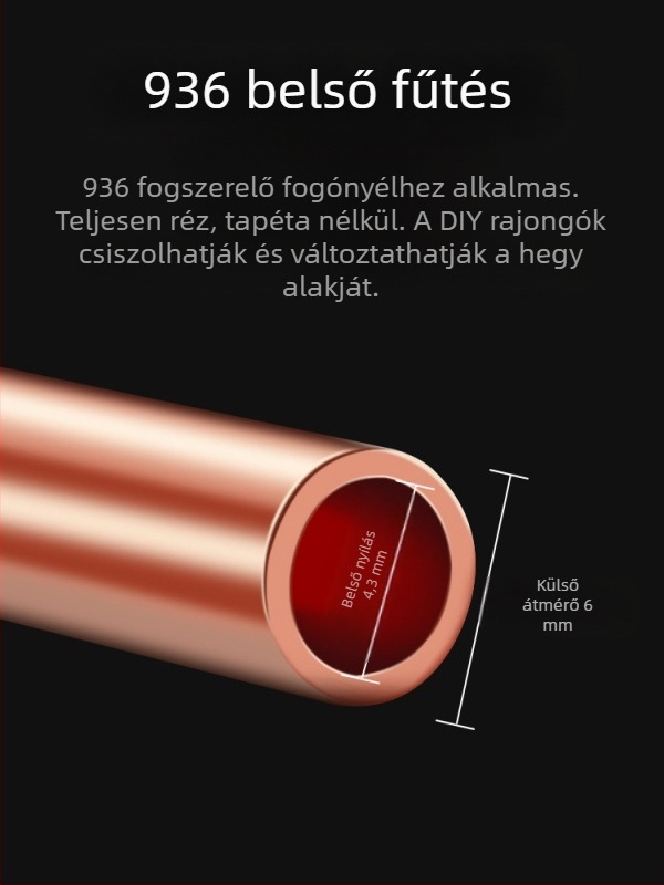 Tiszta rézből készült forrasztóhegy, belső fűtés, állandó hőmérséklet, hegyes vég, patkó alakú penge