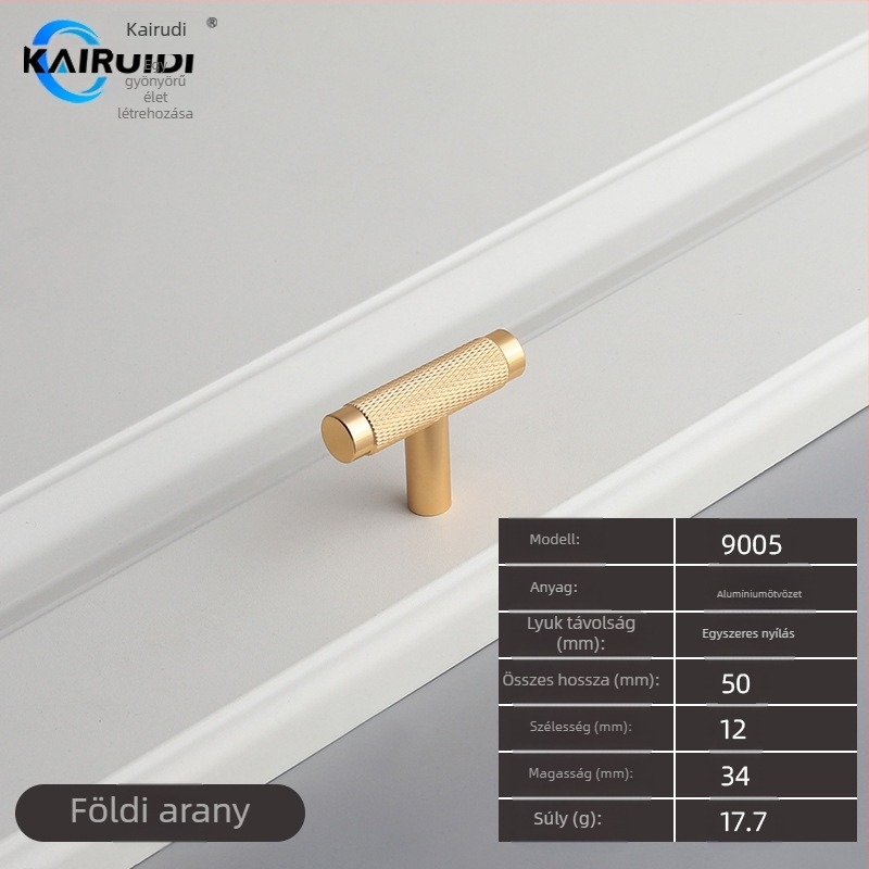 Gardrobajtó és szekrényajtó fogantyú, alumíniumötvözet, felületkezelés: elektroplating, modell 9005, márka Kairuiti, modern minimalist stílus, könnyű luxus