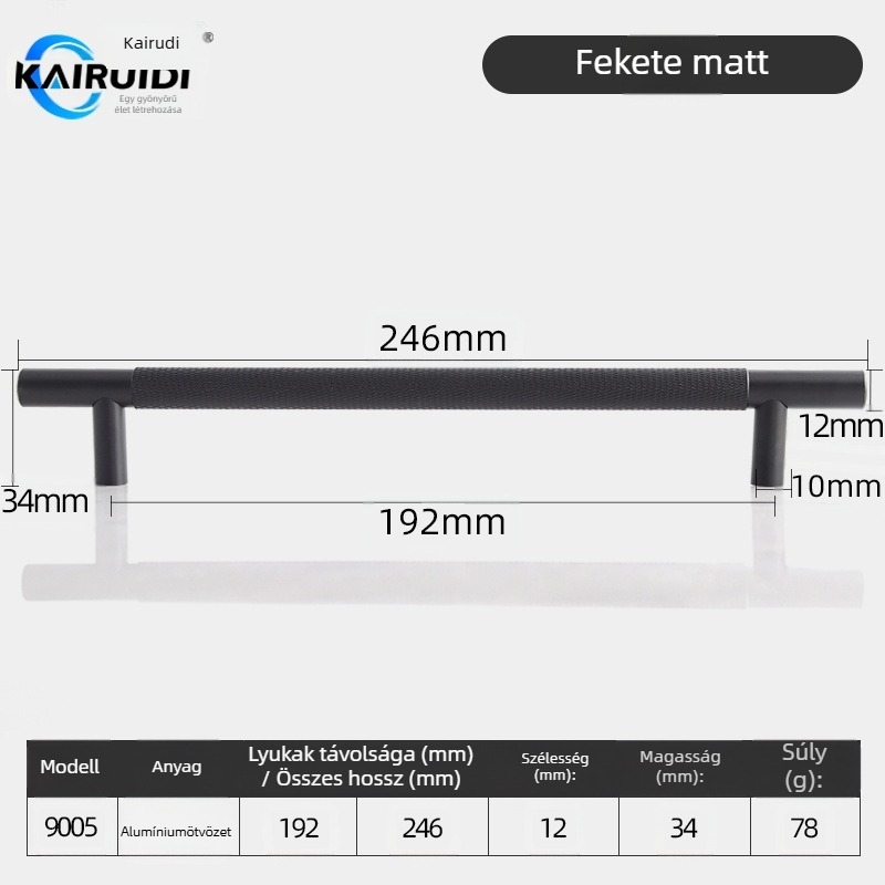 Gardrobajtó és szekrényajtó fogantyú, alumíniumötvözet, felületkezelés: elektroplating, modell 9005, márka Kairuiti, modern minimalist stílus, könnyű luxus