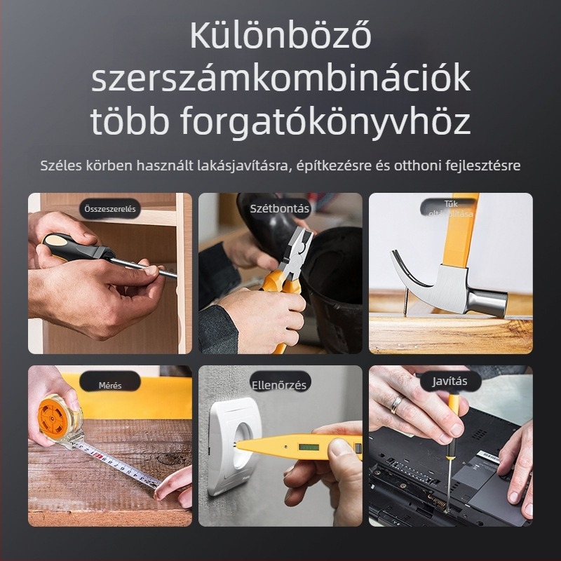 82 részes háztartási karbantartó készlet, hordozható autós szerszámkészlet, többfunkciós elektromos asztalos szerszámok