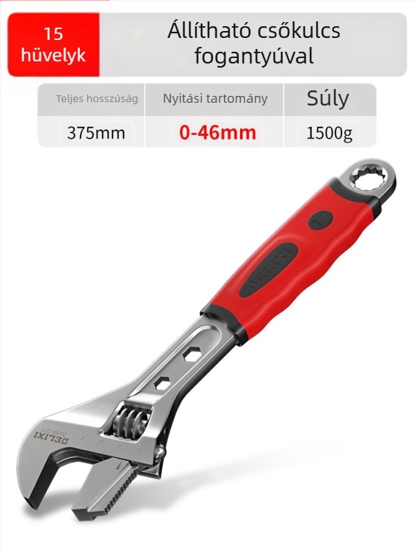 Állítható csavarkulcs nagy nyílással, többfunkciós kéziszerszám, króm-vanádium acél