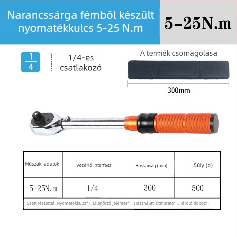 Racsnis nyomatékkulcs készlet, 8 darabos, króm-vanádium acélból, polírozott felület, precizítás ±3