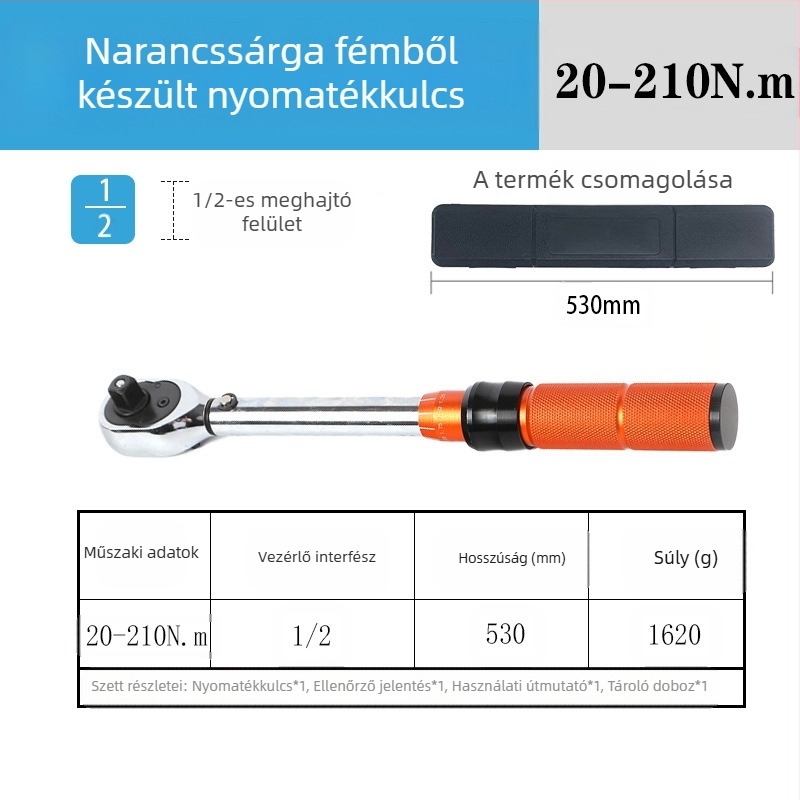 Racsnis nyomatékkulcs készlet, 8 darabos, króm-vanádium acélból, polírozott felület, precizítás ±3