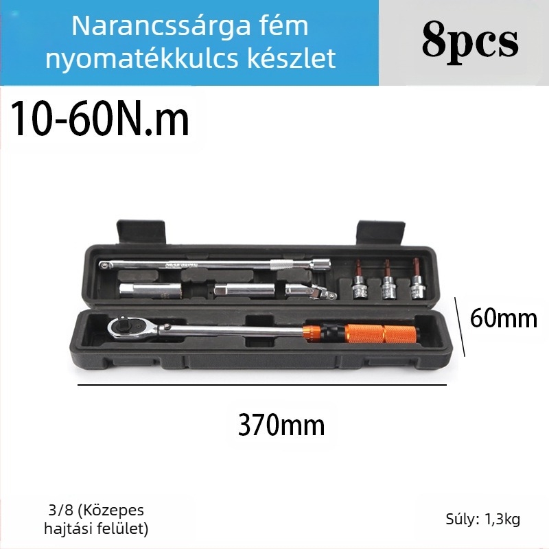 Racsnis nyomatékkulcs készlet, 8 darabos, króm-vanádium acélból, polírozott felület, precizítás ±3