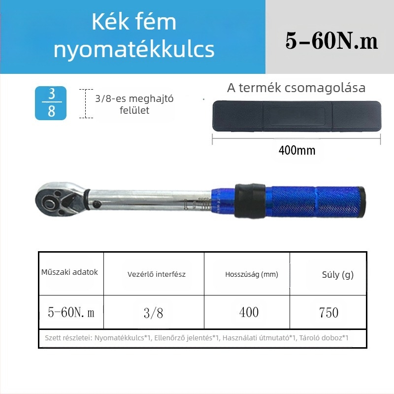 Racsnis nyomatékkulcs készlet, 8 darabos, króm-vanádium acélból, polírozott felület, precizítás ±3