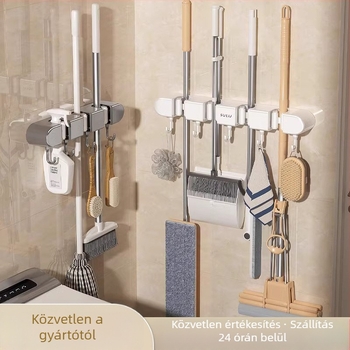Falra szerelhető felmosó- és seprűtartó klippel, műanyag, 270 g, injekciós formázás, megfizethető luxus stílus