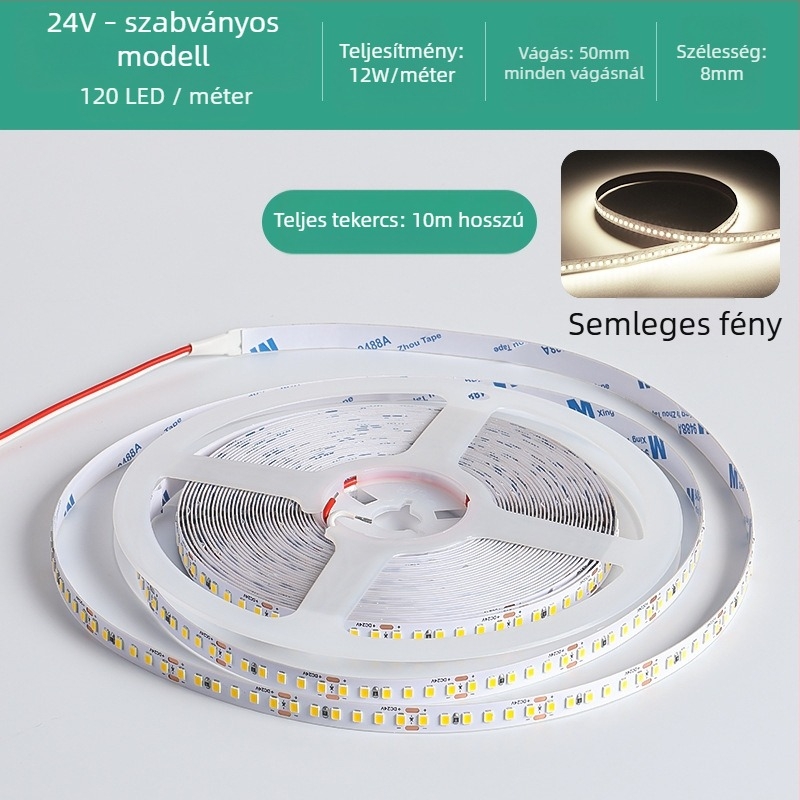 Lineáris monokróm LED-szalag, öntapadó, 12V, 120 LED, 2835 SMD