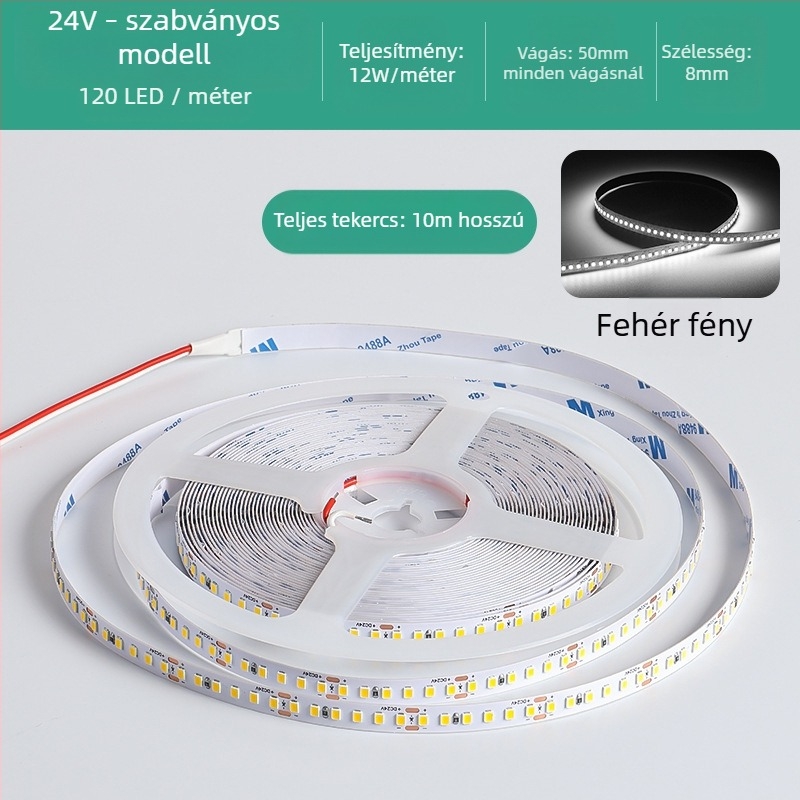 Lineáris monokróm LED-szalag, öntapadó, 12V, 120 LED, 2835 SMD