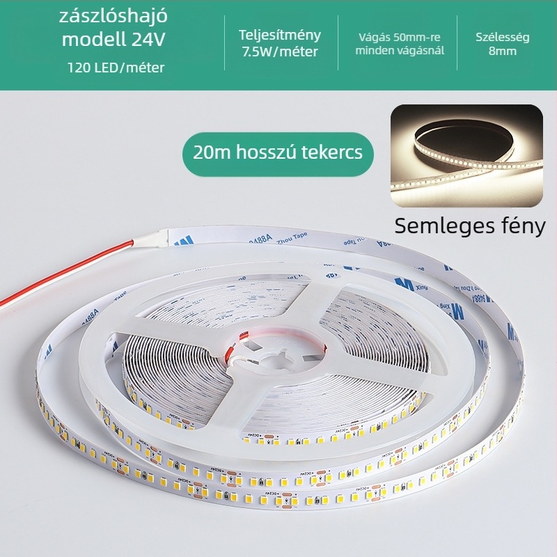 Lineáris monokróm LED-szalag, öntapadó, 12V, 120 LED, 2835 SMD