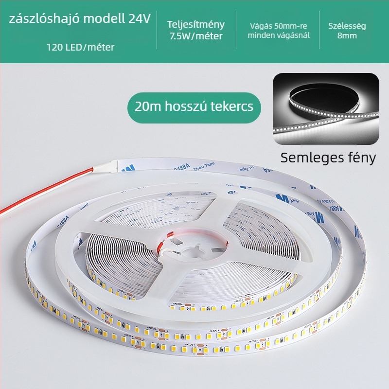 Lineáris monokróm LED-szalag, öntapadó, 12V, 120 LED, 2835 SMD