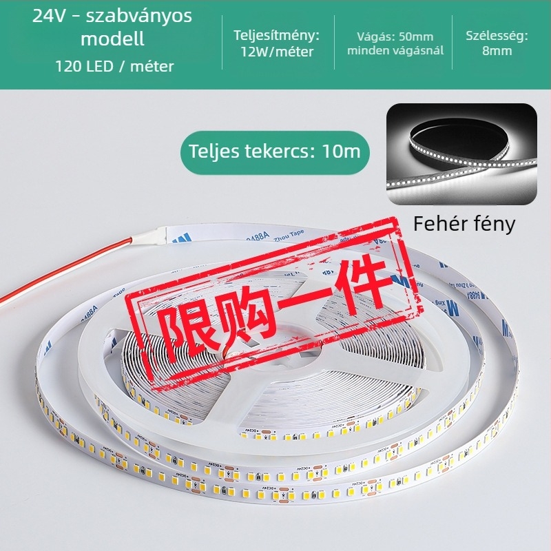 Lineáris monokróm LED-szalag, öntapadó, 12V, 120 LED, 2835 SMD