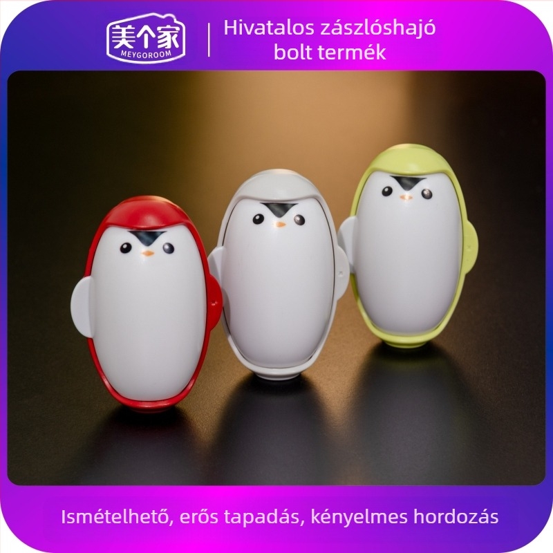 Pingvín alakú ragacsos szőrtelenítő roló – műanyag, modern minimál dizájn, eltávolítja a szőrszálakat
