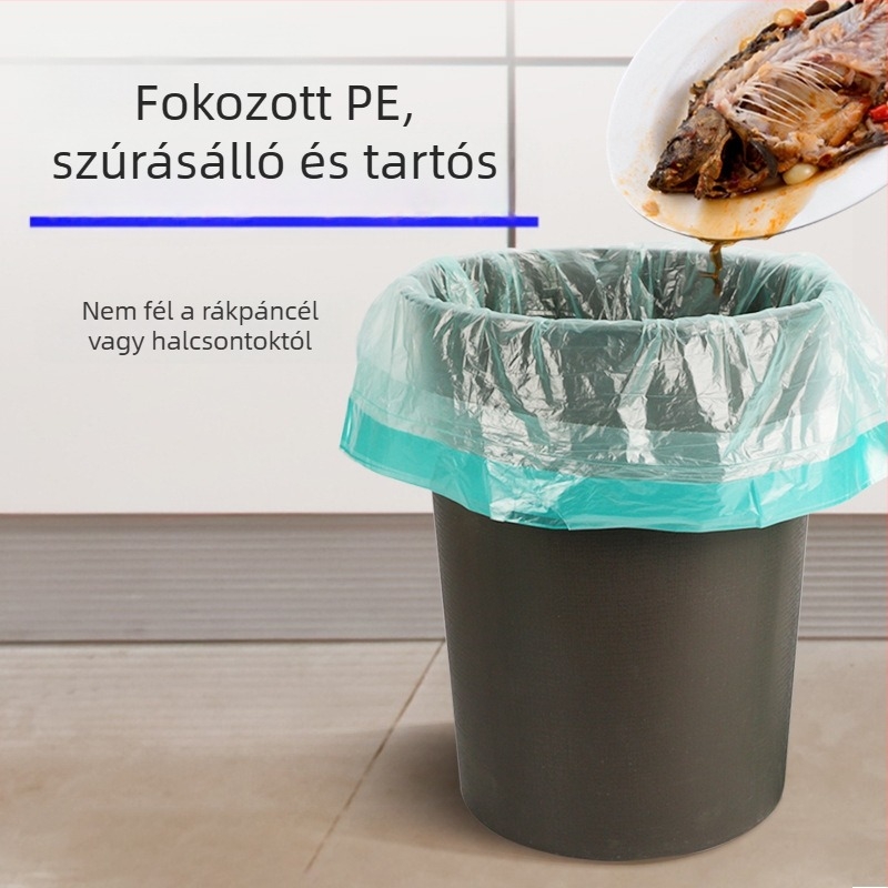 HS HDPE hurozsinóros szemeteszsákok, egyszer használatosak, háztartási használatra, vastagság 0,011 mm