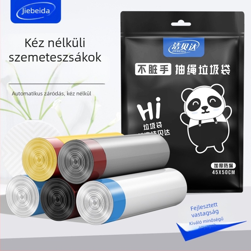 HS HDPE hurozsinóros szemeteszsákok, egyszer használatosak, háztartási használatra, vastagság 0,011 mm