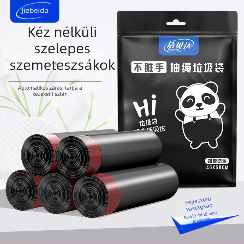 HS HDPE hurozsinóros szemeteszsákok, egyszer használatosak, háztartási használatra, vastagság 0,011 mm