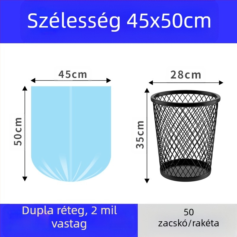 HS HDPE hurozsinóros szemeteszsákok, egyszer használatosak, háztartási használatra, vastagság 0,011 mm