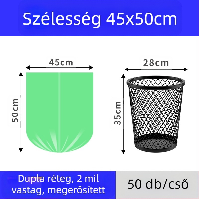 HS HDPE hurozsinóros szemeteszsákok, egyszer használatosak, háztartási használatra, vastagság 0,011 mm